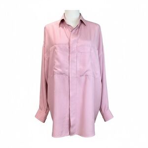 Go Silk 100% Silk Oversized Button Down Shirt Pink Long Sleeve Blouse Size XL